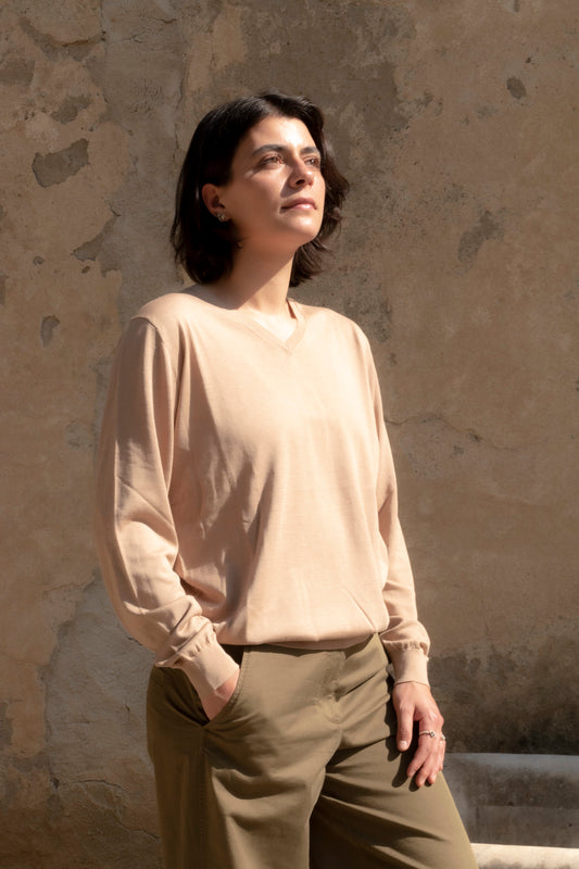 The Cotton and Silk V Neck